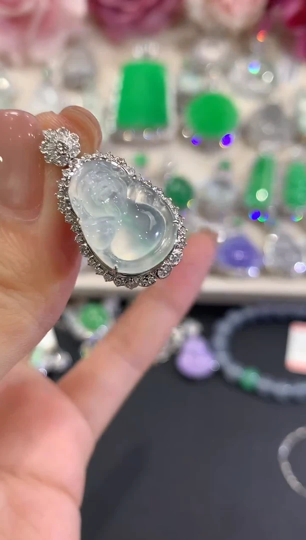 吊坠(不含链)18K金镶嵌翡翠q145