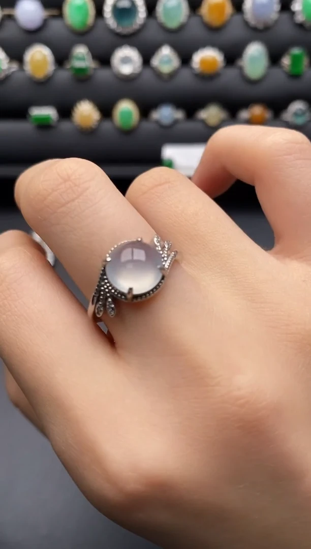 银S925镶嵌戒指翡翠百**乐一物一证一礼盒