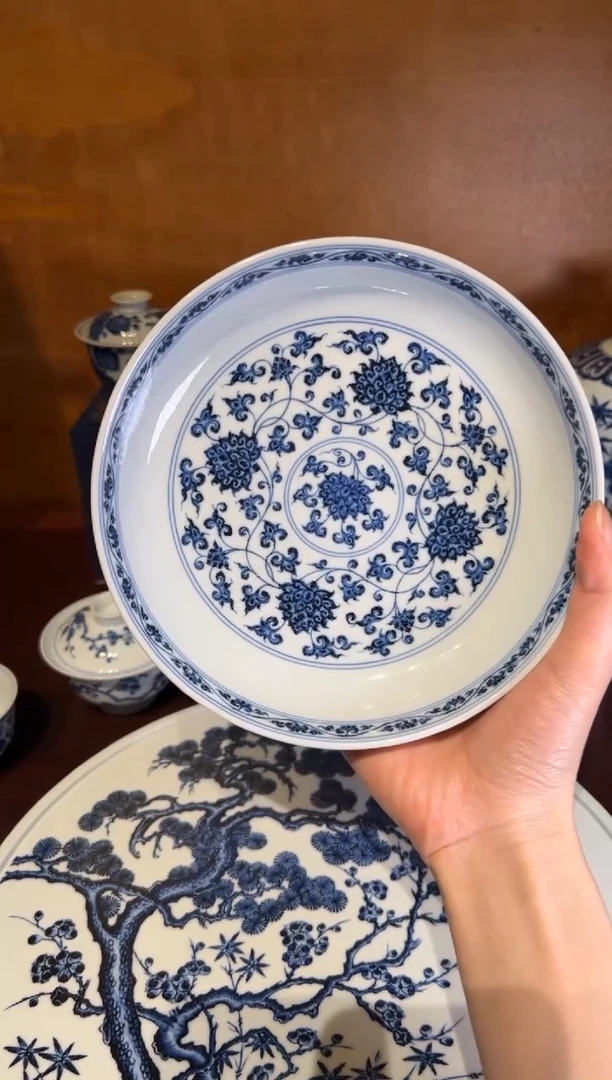 高温瓷松风馆藏仿明青花缠枝壶承