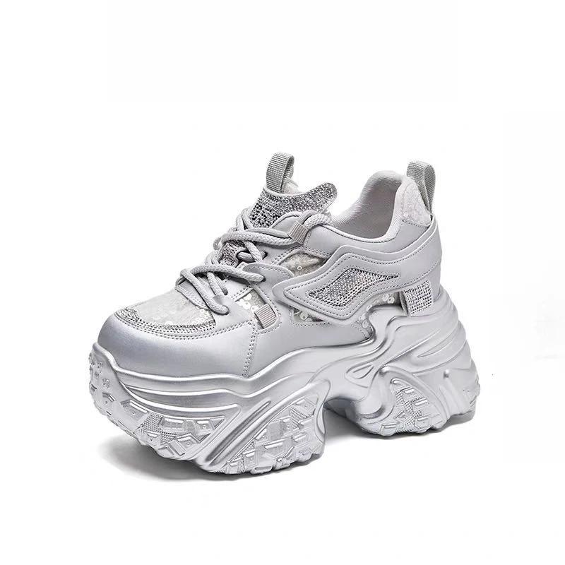 【四季款】百搭水钻点缀增高老爹鞋女款2025夏季新款高跟厚底休闲女