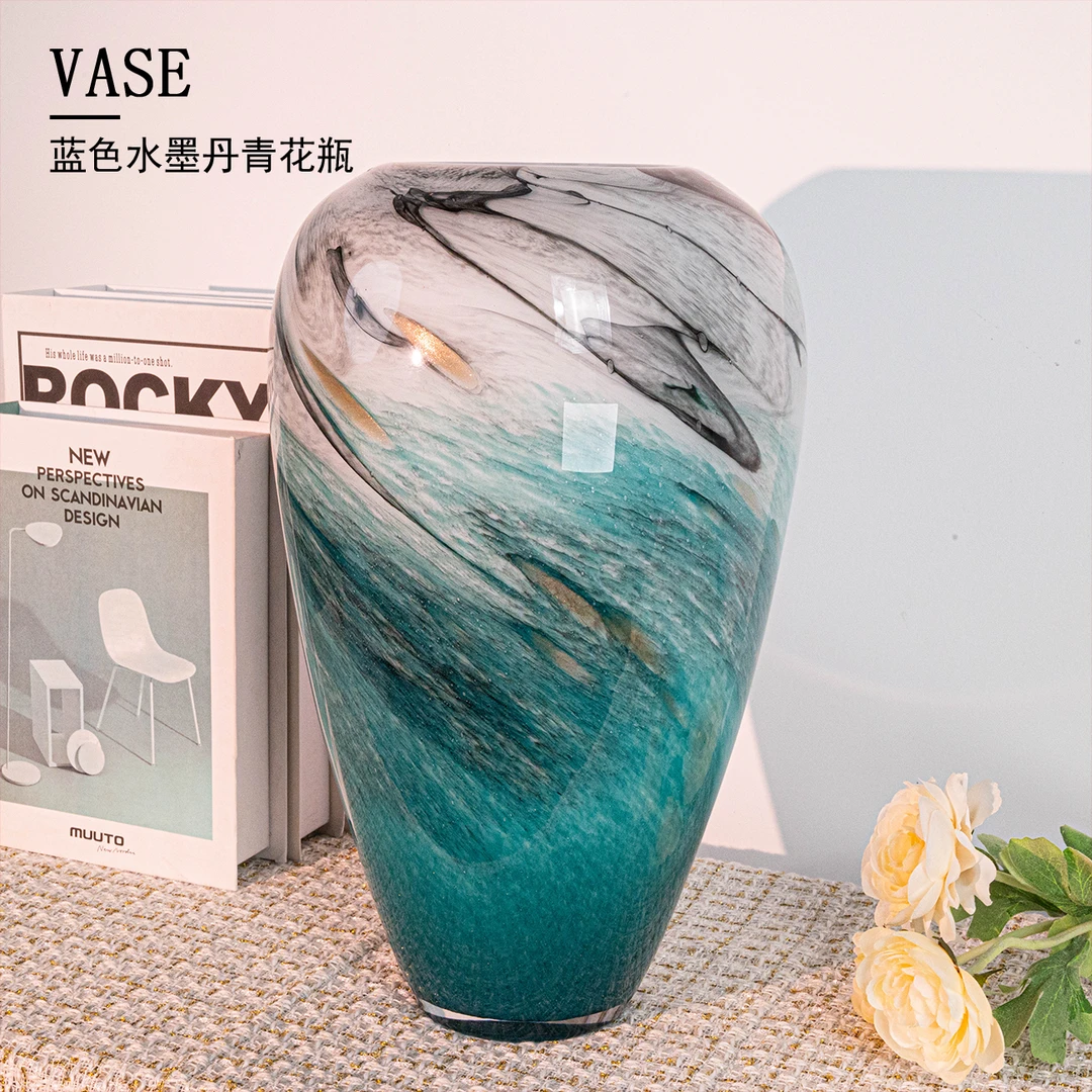 B367新中式中号水墨风拼接色琉璃花瓶桌面简约花器摆件