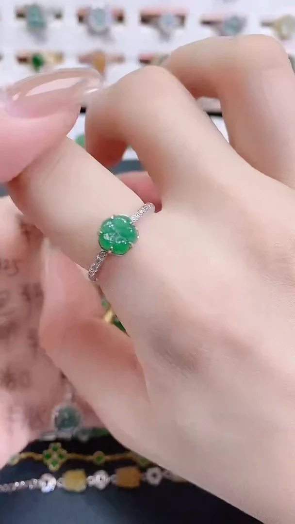 银S925镶嵌戒指翡翠天然翡翠