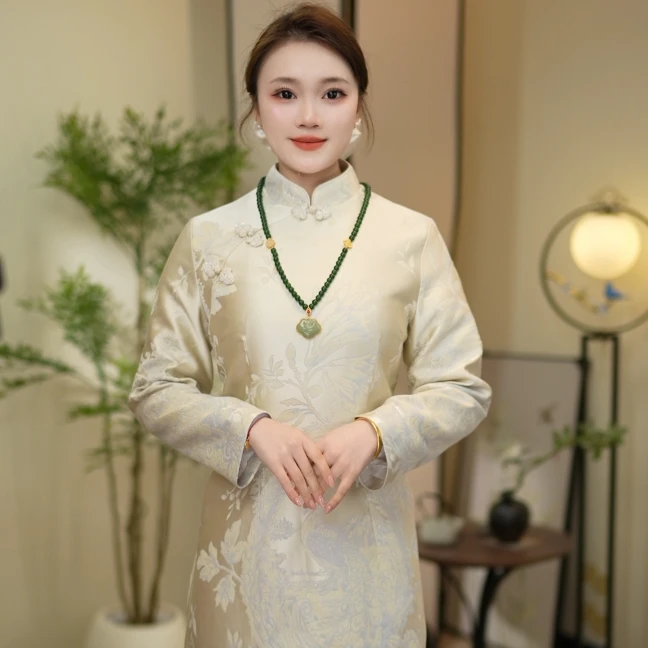 2024秋冬新款【飞黄腾达】新中式国风古韵提花刺绣改良旗袍HS24805