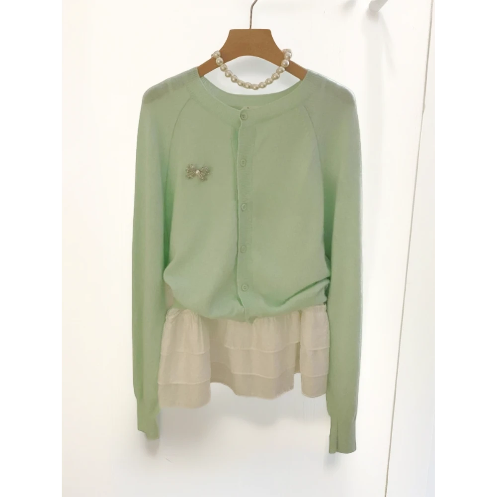 实物太美！不能错过！清新绿色针织衫女毛衣长袖开衫慵懒感百搭上衣