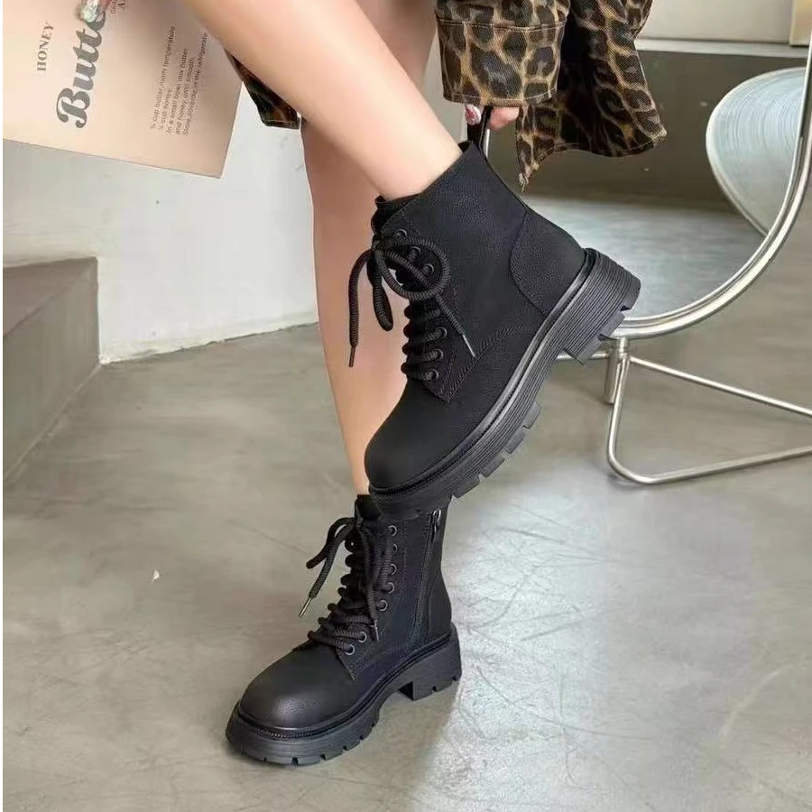 一L秋冬新款韩版通勤瘦瘦简约粗跟裸靴短靴010-96278(不加绒)