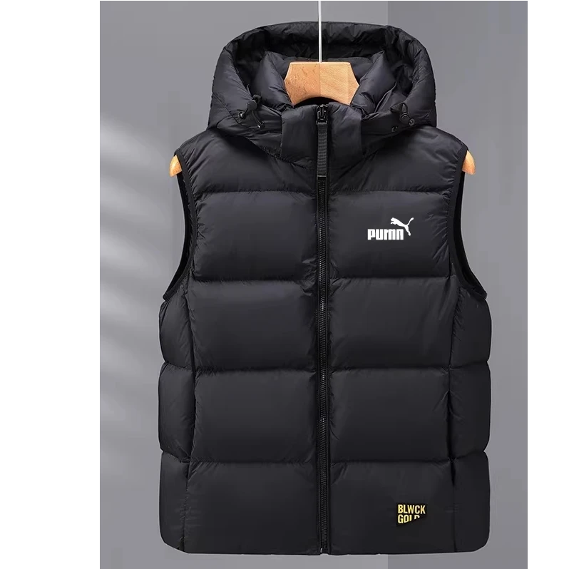 新款秋冬羽绒马甲男秋冬新款加厚保暖坎肩背心可拆卸帽白鸭绒外套