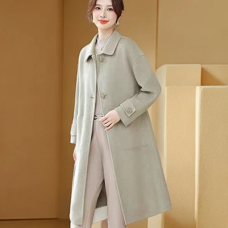 【轻奢】百搭时尚中长款手工双面呢大衣8326