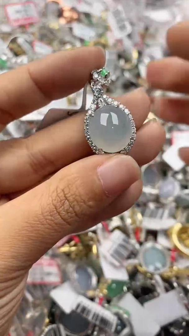 银S925镶嵌戒指翡翠444             8