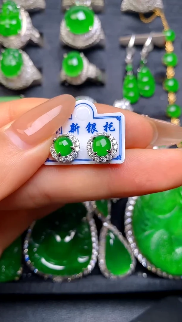 【闪购商品】翡翠耳钉银S925镶嵌耳钉