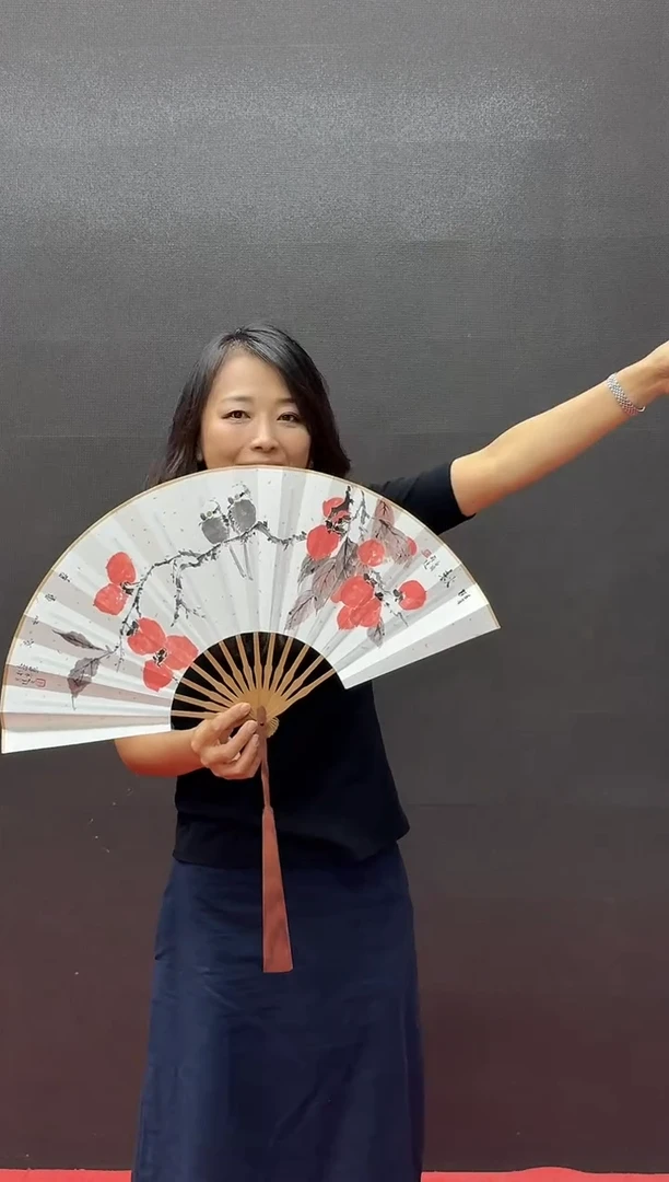 国画炳山艺术--张永伟老师作品  扇子   柿子