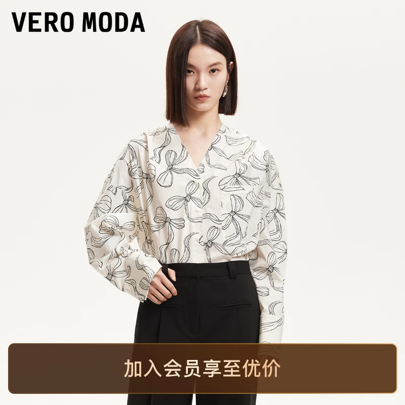 Vero Moda衬衫2025新款含棉蝴蝶结宽松上衣通勤百搭洋气松弛感女