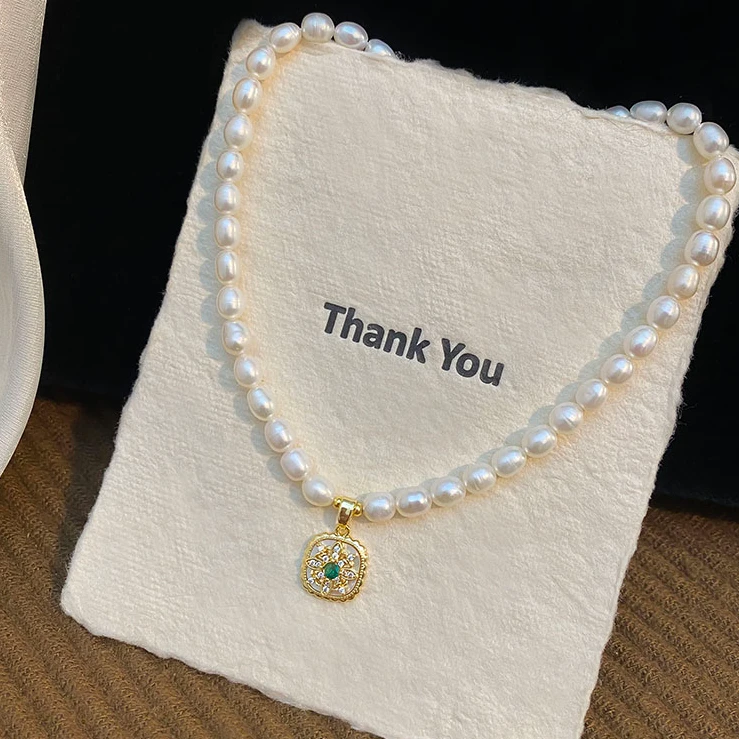 秋冬雪花方糖吊坠天然淡水珍珠项链女气质小众百搭时尚高级锁骨链