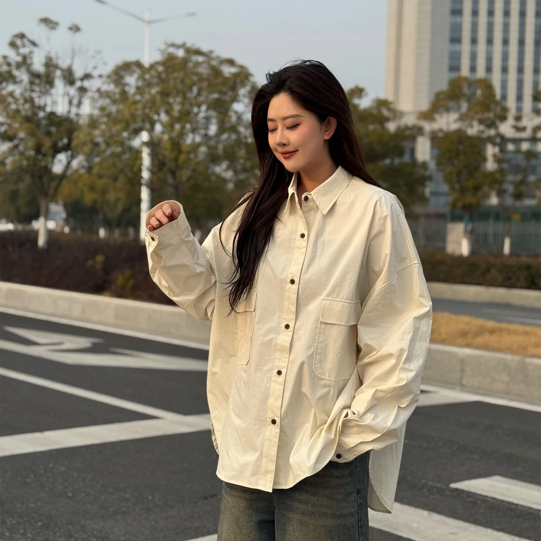 橘子罐头25新款春秋衬衣长袖复古小众宽松百搭日系双色衬衫