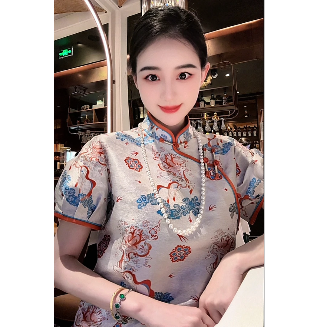 【可儿·高定】非遗蜀锦高端新中式国风设计师款短袖上衣3-J6109