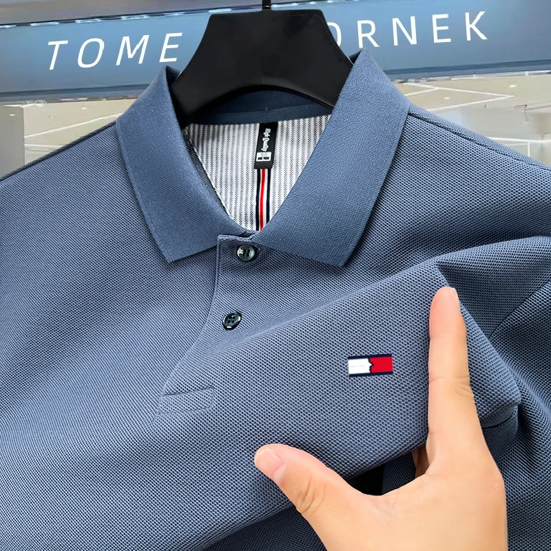 【品牌正品】汤米 希凯利男秋季纯棉翻领长袖T恤中年休闲高端POLO衫