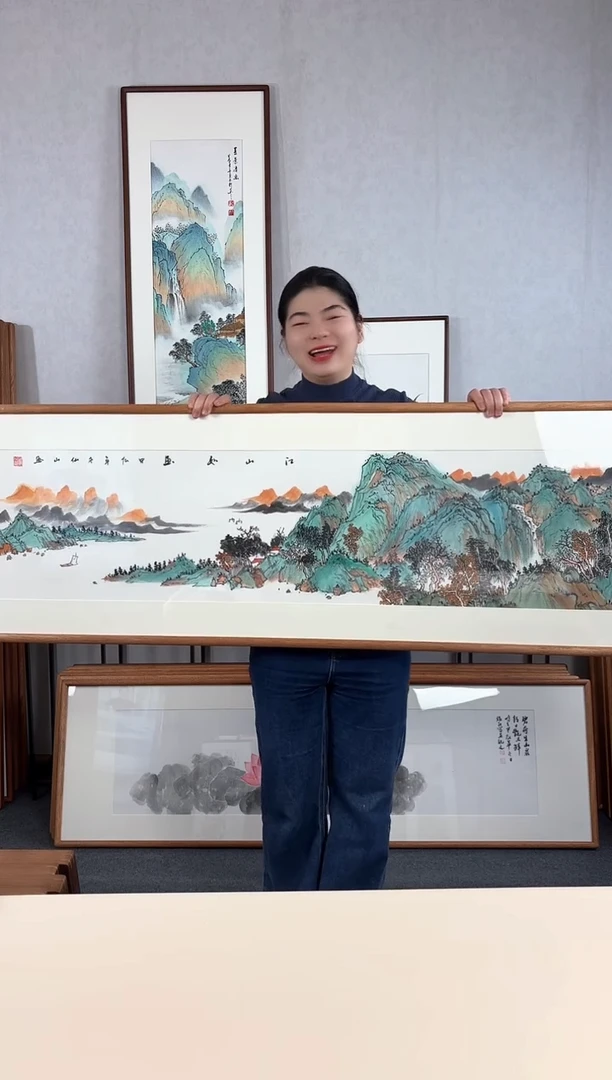 【闪购商品】国画手绘*江山如画*52*172cm实木框