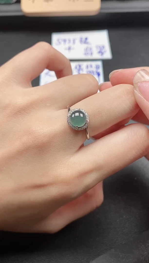 翡翠戒指银S925镶嵌15511