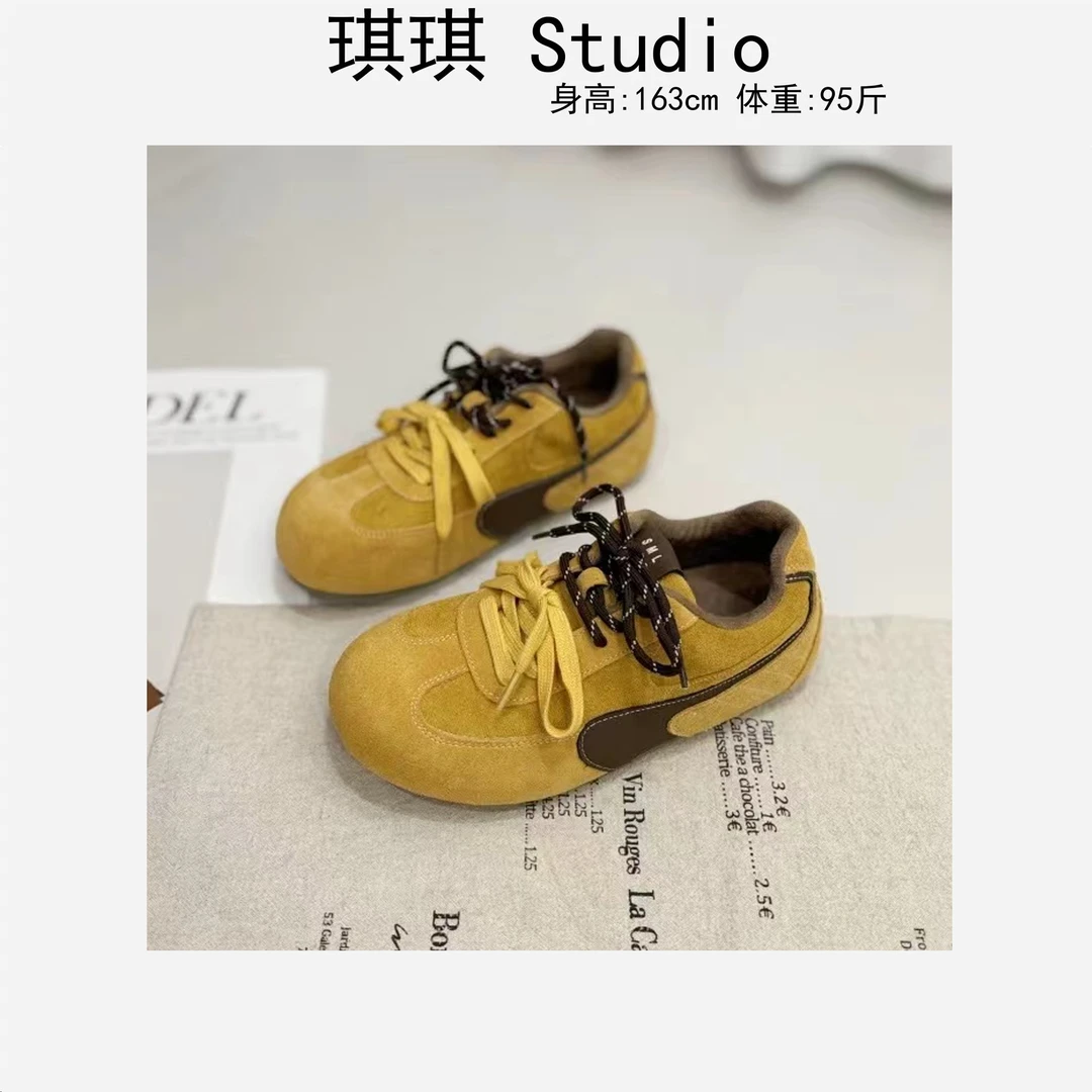 春季新款高品质双系带拼色舒适气质时尚减龄复古百搭休闲鞋-Z