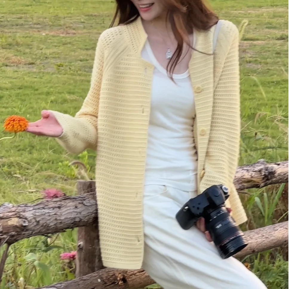 Thy Ayla 羊毛羊绒镂空毛衣开衫女2025秋冬温柔气质毛5W011