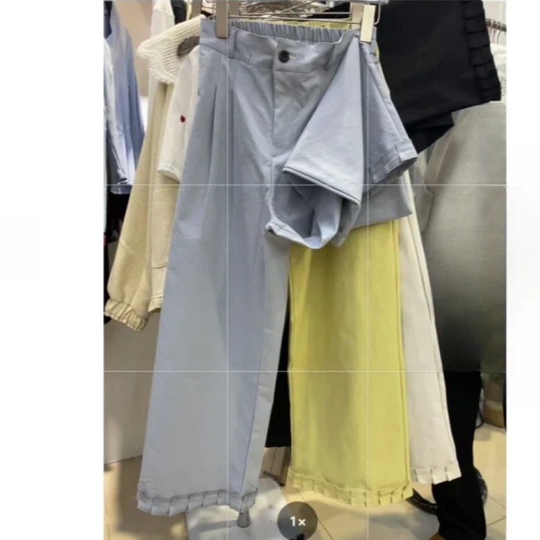 2025爆款百搭春季花边阔腿裤时尚韩版休闲显瘦宽松九分女裤