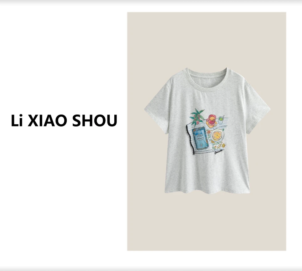 李小瘦大码女装【小毛毯】短袖时尚女士圆领百搭纯色高级T恤783D