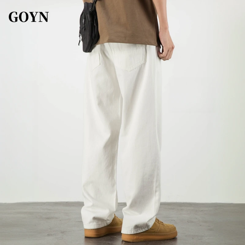 GOYN秋季纯色复古男士宽松直筒大码垂感男装潮流休闲百搭牛仔长裤