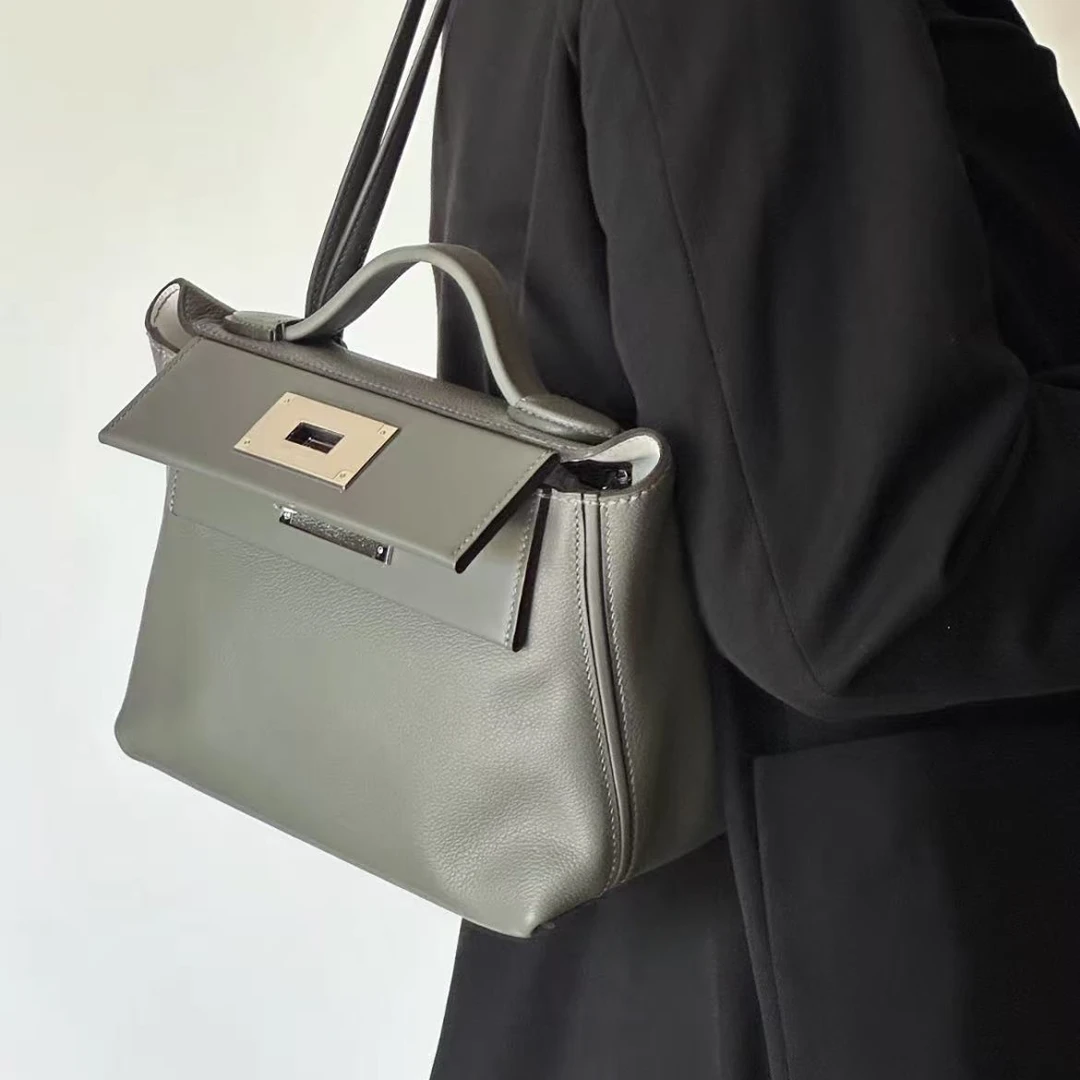 99新 Hermes/爱马仕 mini 2424积雨云灰银扣ec皮 U刻