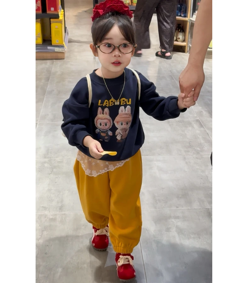 女童秋季新款套装洋气女宝宝卡通卫衣阔腿裤2025百搭两件套