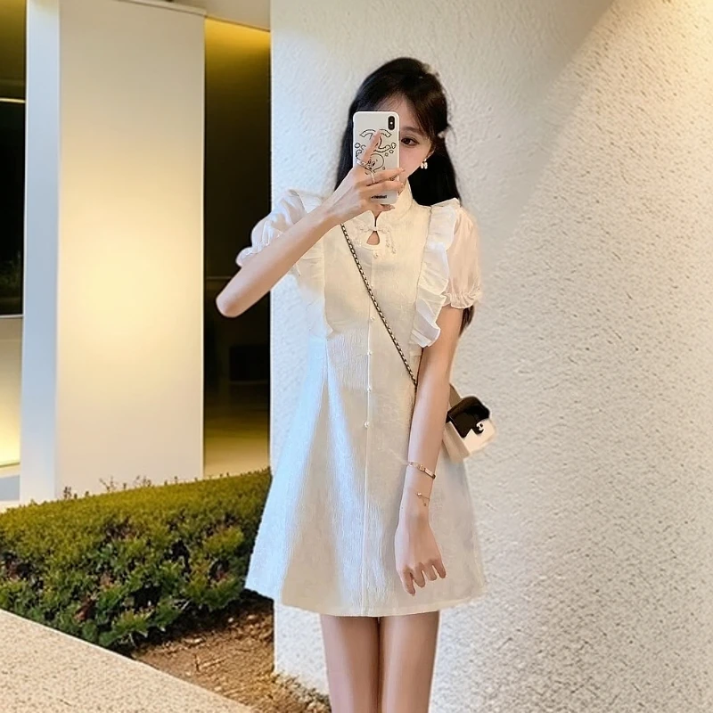 K052#【木兮兮专属】2025年夏季新款气质显瘦百搭时尚盘扣连衣裙