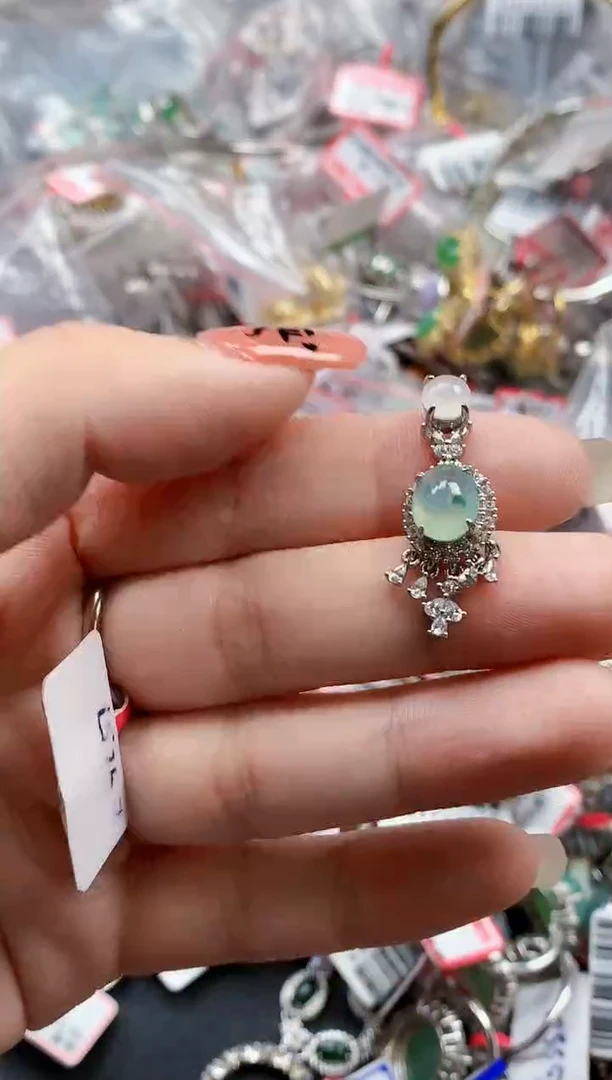 银S925镶嵌戒指翡翠天然A货缅甸翡翠