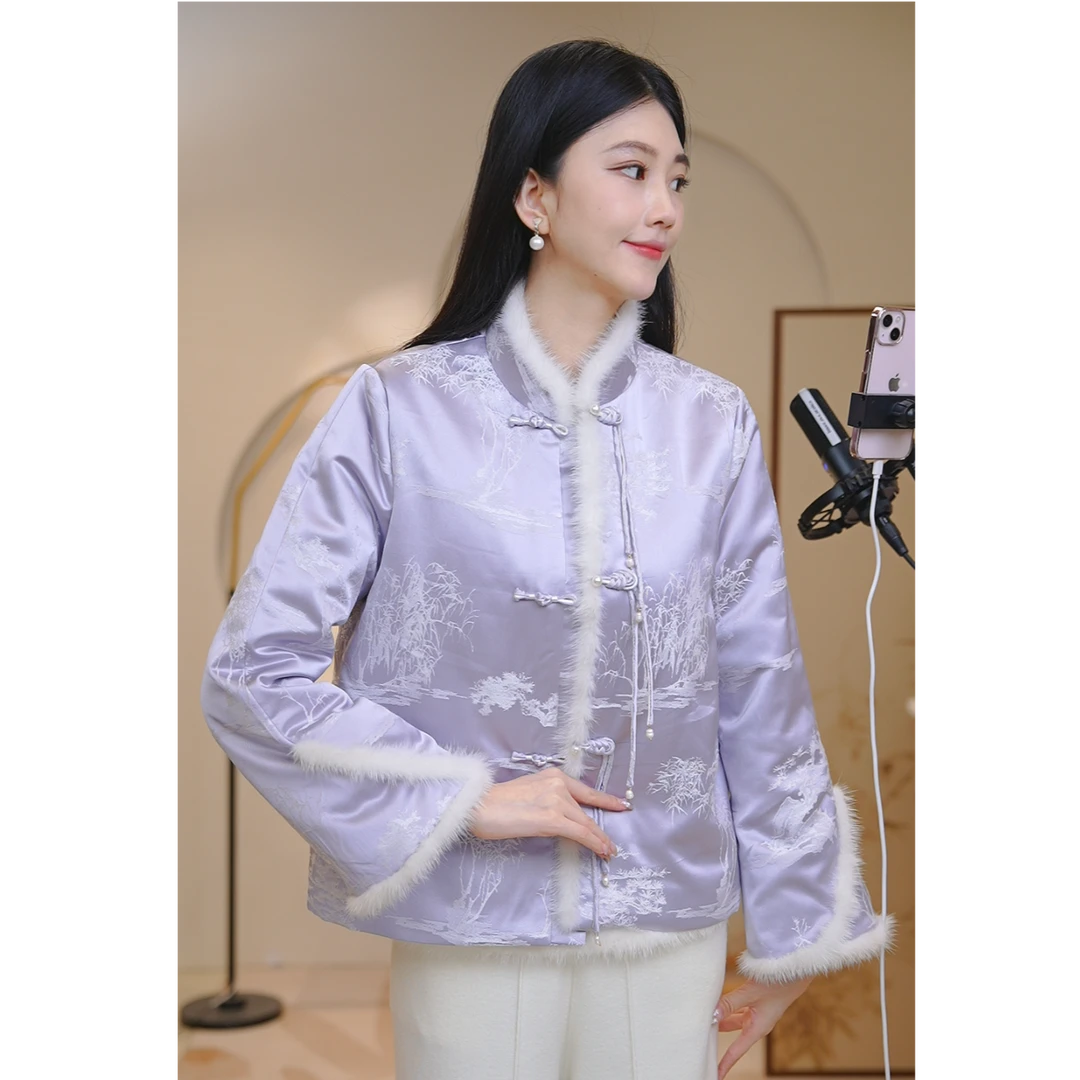 山有色立领冬季中式冬款加棉潮牌女装刺绣中国风外套4950