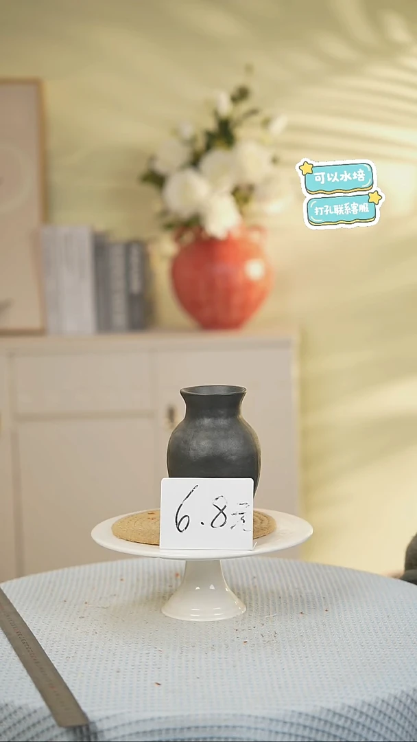 小号黑色景德镇高端陶瓷花瓶家居水培插花瓶