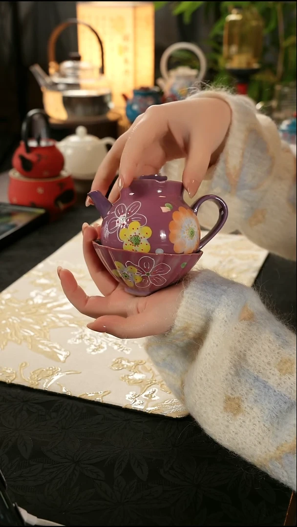 青云茶斋陶瓷茶具紫樱花苞壶+1杯