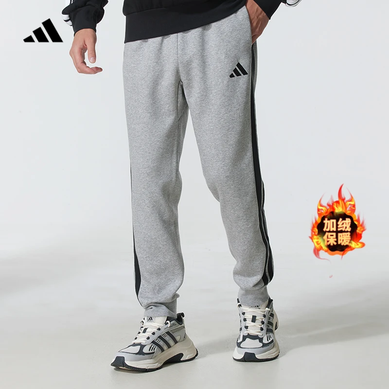 adidas阿迪达斯男裤2025冬季新款加绒针织运动裤休闲长裤 JE6318