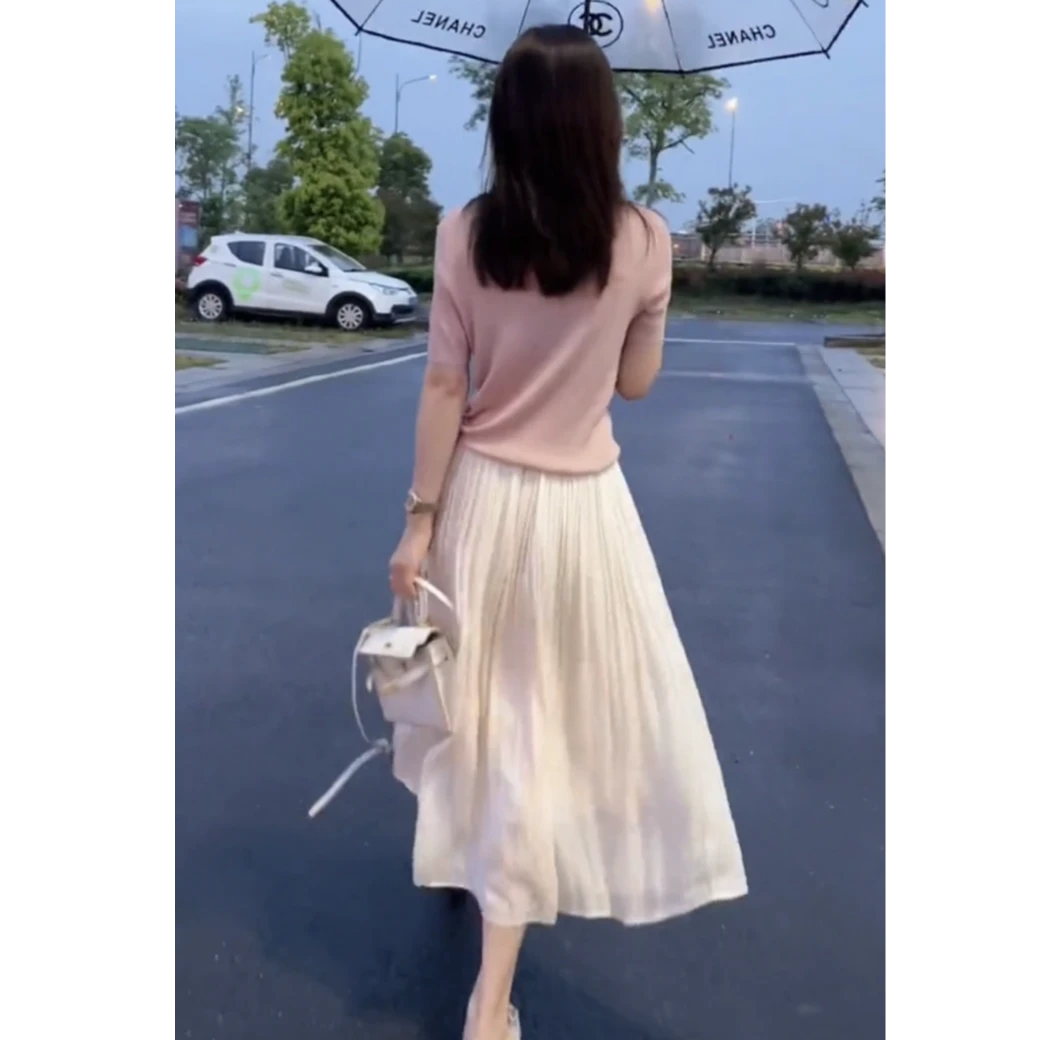 流光纱半身裙女夏季2025大码中长款百搭显瘦气质伞裙子仙女百褶裙