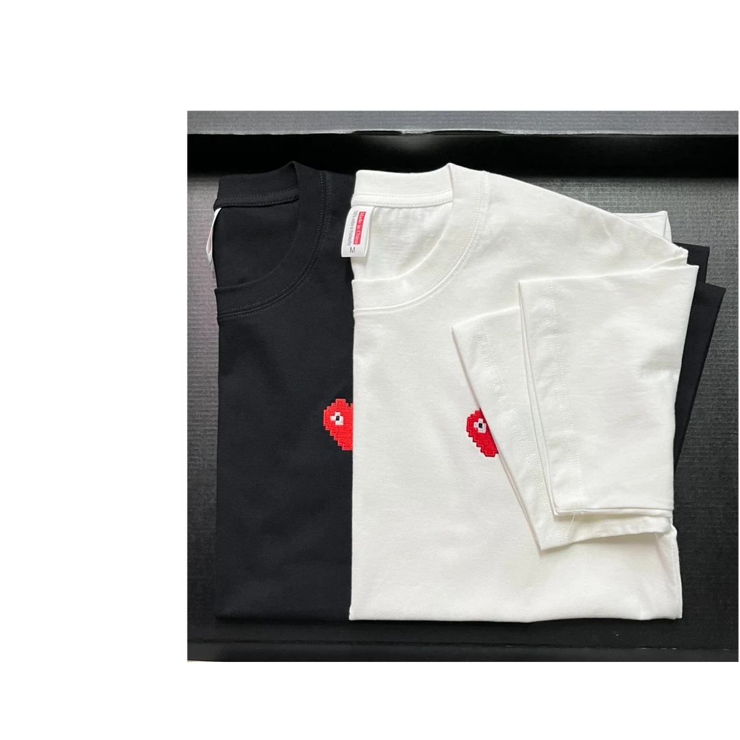 【6号链接双色刺绣爱心】纯棉圆领短袖t恤男夏季透气半袖印花体恤衫