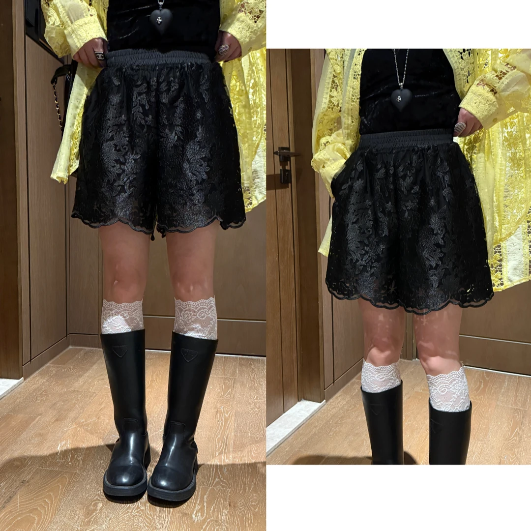 YDFSTUDIO小众【华尔兹】欧货高品重工刺绣设计花边水溶蕾丝短裤