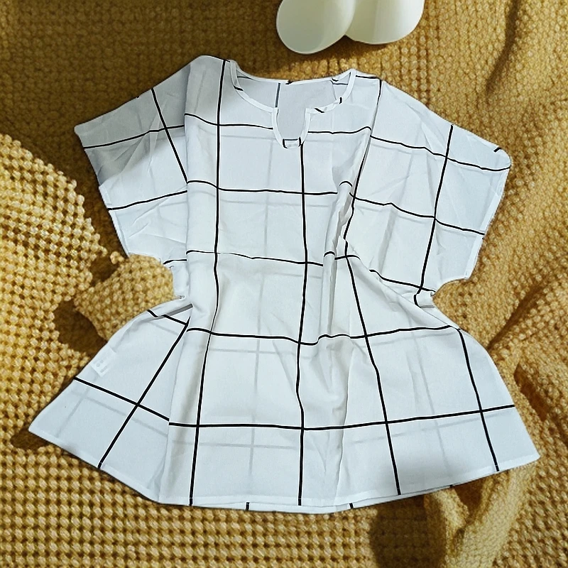 9091白色方格外贸没吊牌T恤