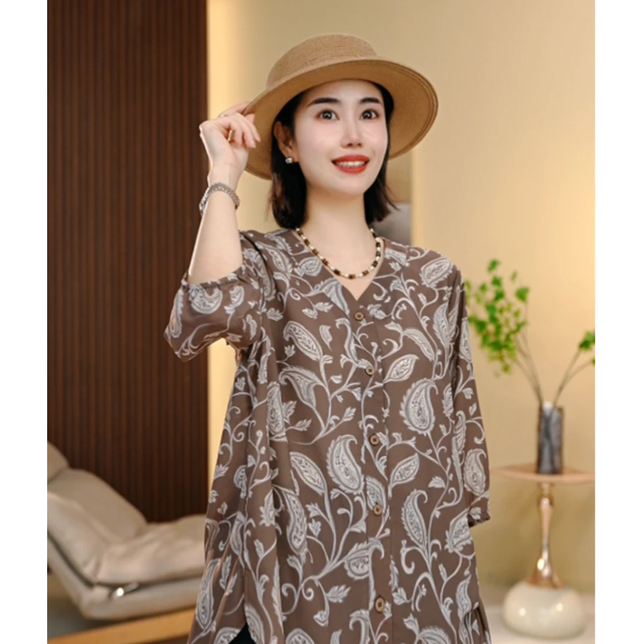 BEIJU 2025新款时尚气质百搭显瘦轻奢洋气设计感印花衬衫女5833