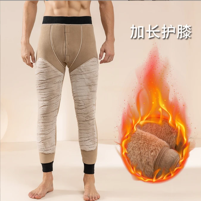 男士保暖裤自发热加绒加厚冬季高腰护腰护膝修身棉裤北方绒打底裤