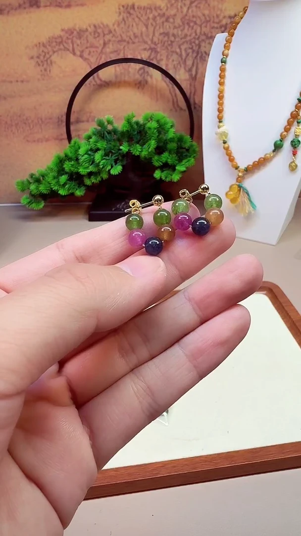 14K金镶嵌耳饰碧玺E188