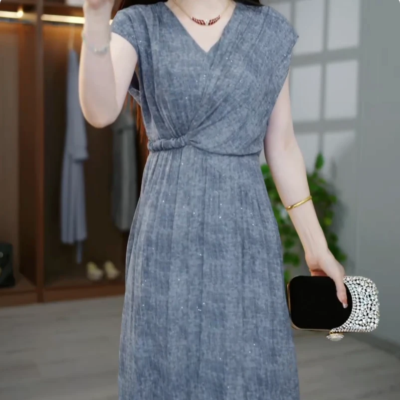 气质时尚优雅收腰显瘦减龄无袖连衣裙M-4XL