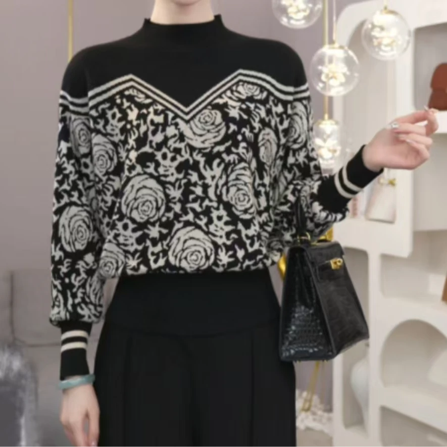 2024秋冬新款针织衫简约休闲上衣女时尚宽松长袖外搭女