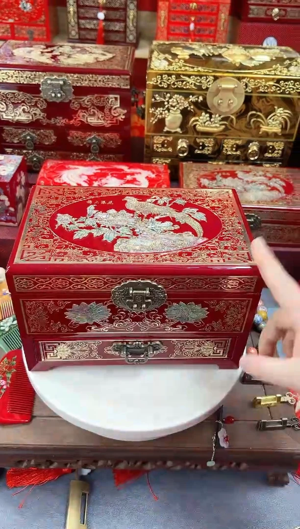 【闪购商品】24厘米新款三层单抽掐丝螺钿镶嵌酒红锦绣