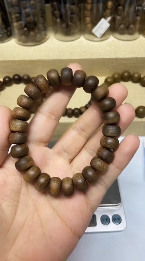 沉香手串广****聊沉香沉香手串算盘珠1.2文莱粗纹软丝沉水