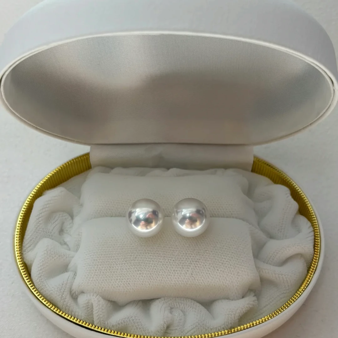 618【珠纪儿】淡水珍珠白细胞片12-13mm珍珠耳钉 简约款素钉S925银