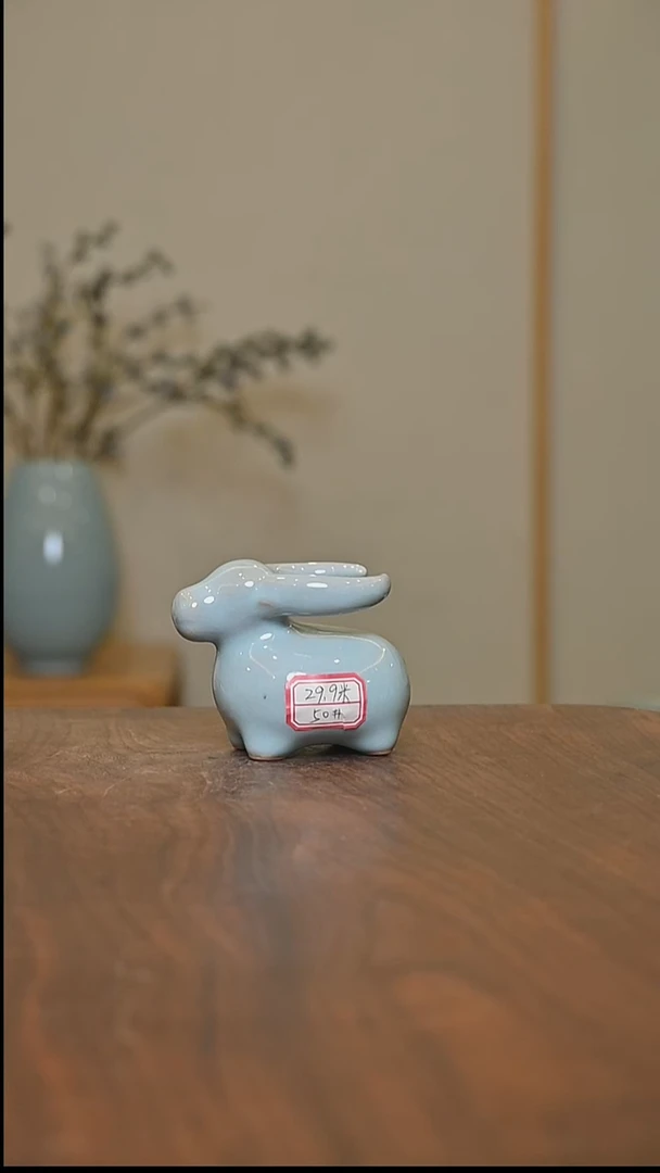 50# 天青釉 小牛茶宠 朱字款 微瑕