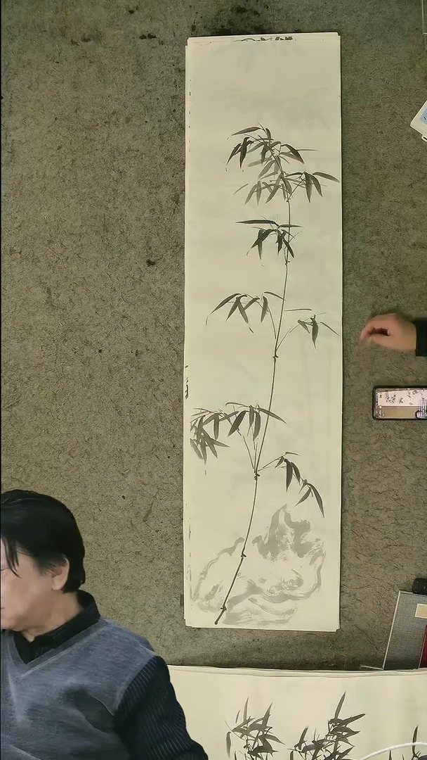 国画四尺对开  墨竹条屏 34*138cm