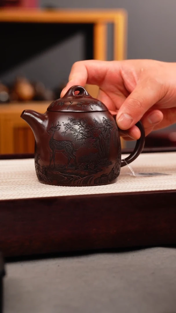 茶杯紫砂石红 秦权 梅花鹿