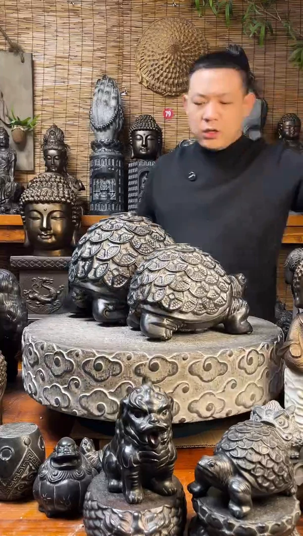 石材天然青石雕刻40金钱龟